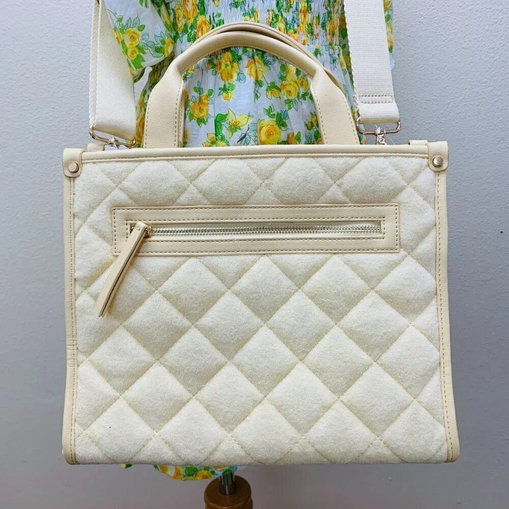 INC Soft Quilted Caitlinn Terry Tote Satchel Crossbody Bag in Butter Yellow